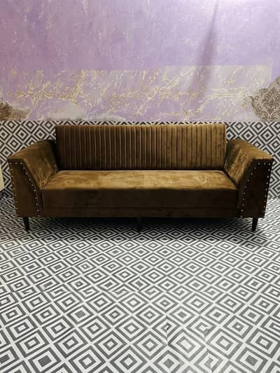 Modern Brown Velvet Sofa Cum Bed in Excellent Condition