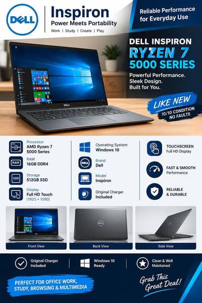Dell inspiron Ryzen 7 5000 series | 16GB RAM | 512 SSD | FHD Touch|