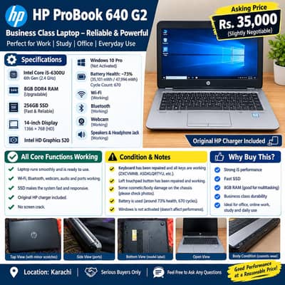 HP ProBook 640 G2 – i5 6th Gen | 8GB | 256GB SSD