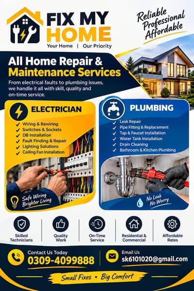 Electrician & Plumber Lahore | Home Repair Services 24/7 Available