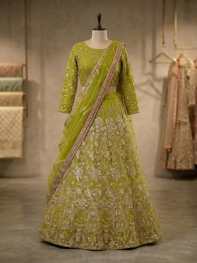 Parrot Green Lehnga Choli – Full Length Traditional Party Wear