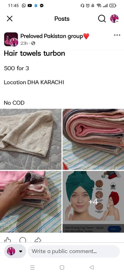 available in DHA KARACHI 600 each bag and hair towels turbon 200 each