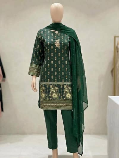 Elegant Dark Green 3 piece suit with dupata and trouser