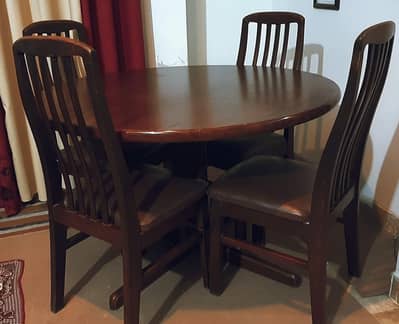 Solid Wooden Round Dining Table Set with 4 Cushioned Chairs