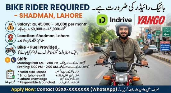 Bike Rider Required for Indrive Or  Yango  Salary 45K-60K  Shadman