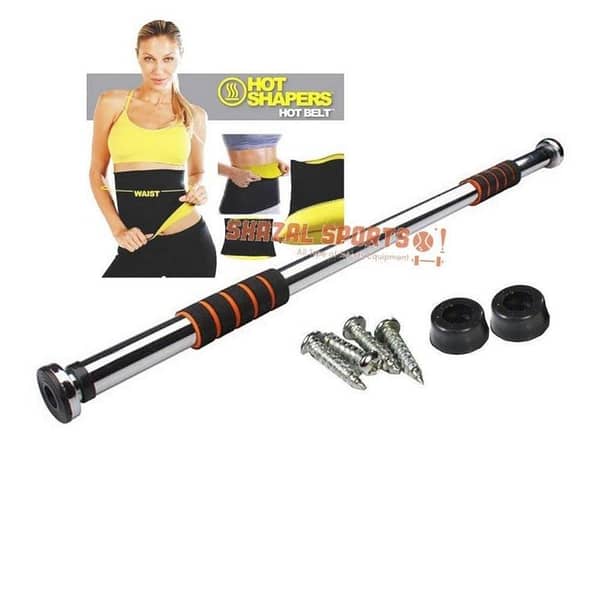 T  Pack Of 2 Iron Door Way Gym Bar - Silver - pull up bar & Hot Belt