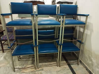 Blue Metal Frame Chairs - Set of 6 (Used)