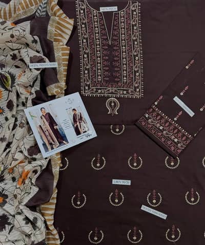 Brown Lawn Embroidered 3Pcs Suit