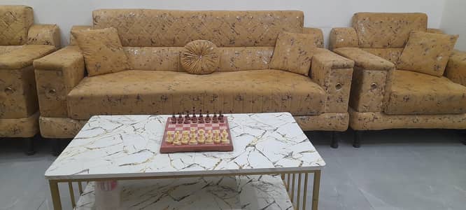 7 Seater Golden Sofa Set with Table