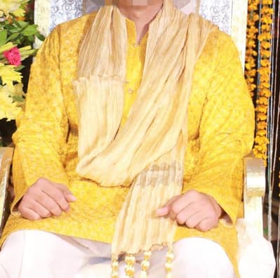 Groom Mehandi Kurta, Patyala Shalwar, Khusa & Dupata