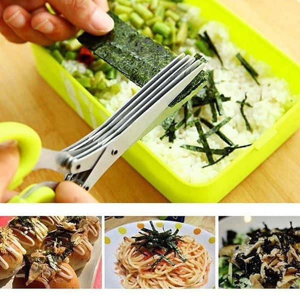 T  Stainless steel five-layer chopped green onion scissors Food supplement shredded paper scissors Household kitchen scissor gadget 5 Layers Stainless Steel Kitchen Scissors Kitchen Tools Five Blue Onion Cut Multifunction Knife