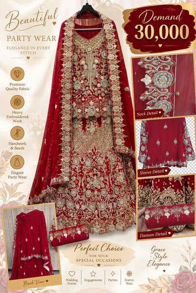 Designer Bridal / Heavy Barat Lehnga Choli with Matching Clutch – Red