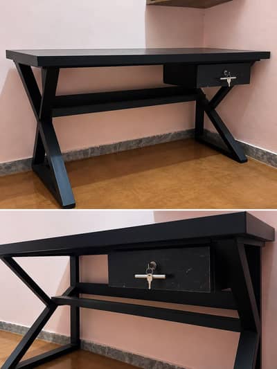 Modern Black Computer & Office Table with Lockable Drawer
