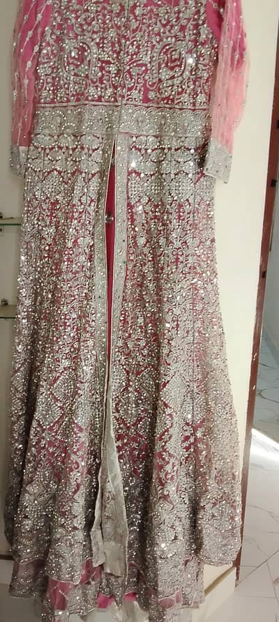 Heavy Bridal Maxi - Pink Silver Work - Front Open - Medium Size
