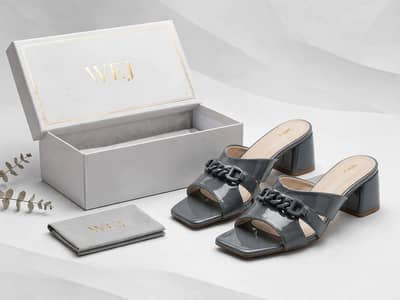 WEJ Brand Ladies Block Heel - Grey - Size 38 - Brand New Box Pack