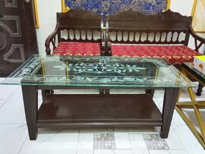 Beautiful 2×4 ft Wooden Center table with Glass Top