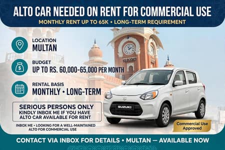 Alto Car Required for Monthly Rent in Multan