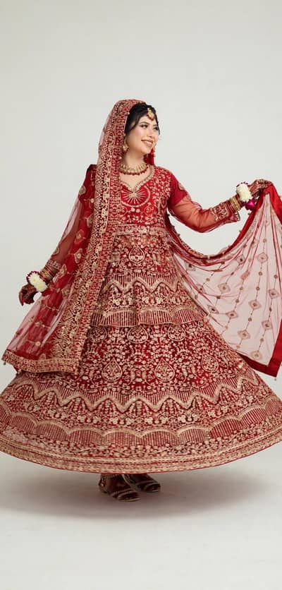 *Red Heavy Bridal Anarkali Sharara Medium - Once Worn 10/10*