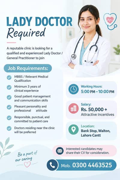 Required Woman Medical Officer (WMO)