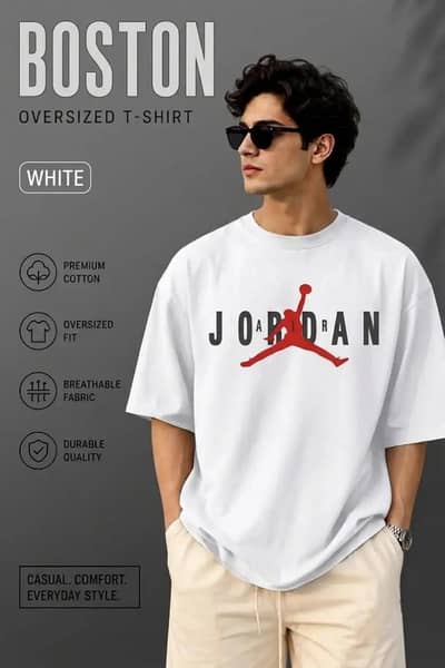BOSTON White Oversized T-Shirt For Men - 1499