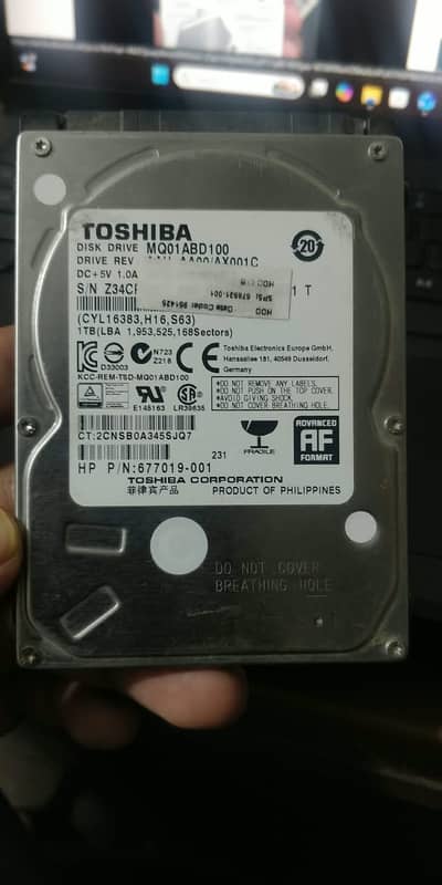 Toshiba 1TB Sata Laptop Internal Hard Drive (Original)