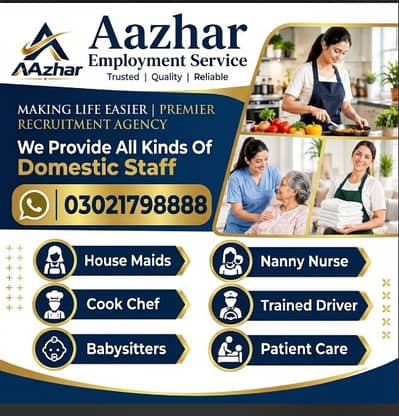 We Provide All Domestic Staff Available Driver Helper Maid Nanny Cook