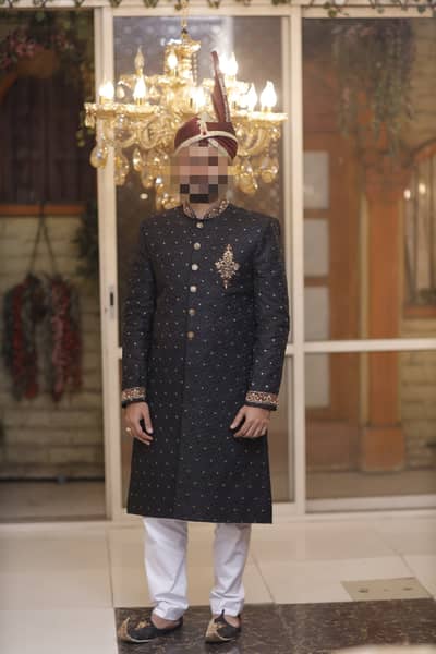 Black Groom Sherwani with Khussa & Kulla