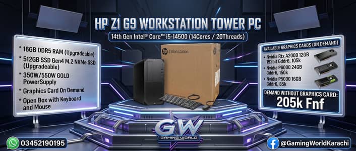 HP Z1 G9 Workstation Tower PC Intel® Core i5 processor 14500 550W PSU