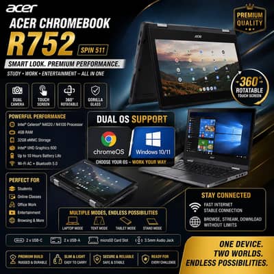 Acer Chromebook R752 Touch Screen | 4GB RAM | 32GB Storage