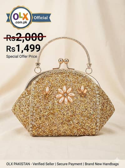 Brand New Golden Fancy Handbag – Stylish Party Clutch