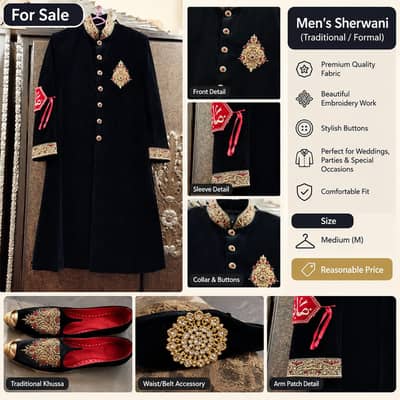 Black Designer Sherwani with Khussa – Wedding & Formal Wear