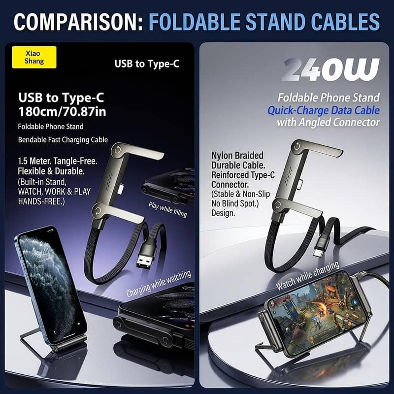 240W Foldable Phone Stand Quick Charge Data Cable 1