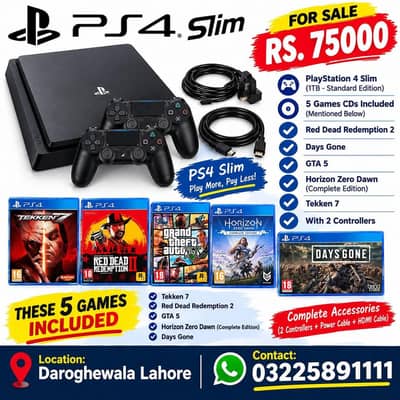 playstation 4 slim with 5 CDs