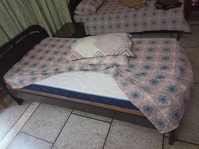 Pure wood single bed with side table X  2