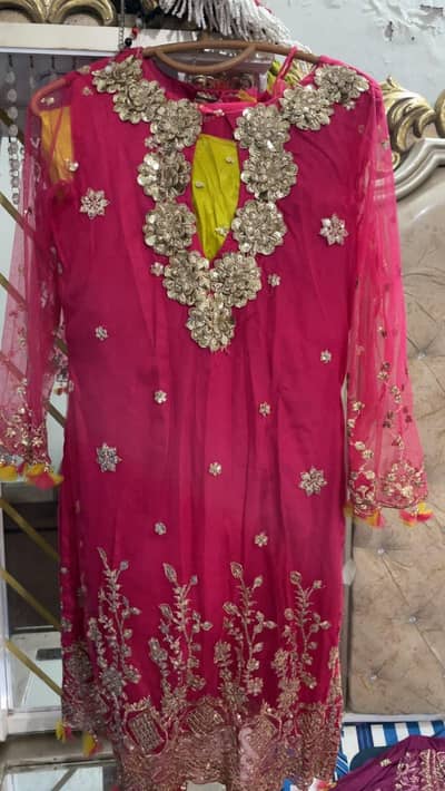 3 piece shefhone dress with silk garara and jarjat heavy dupaatta