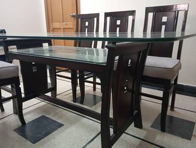 Dining Table 6 sofa chairs double glass shelves