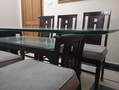 Dining Table double glass top with 6 chairs