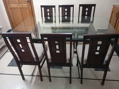 Dining Table double glass top with 6 chairs