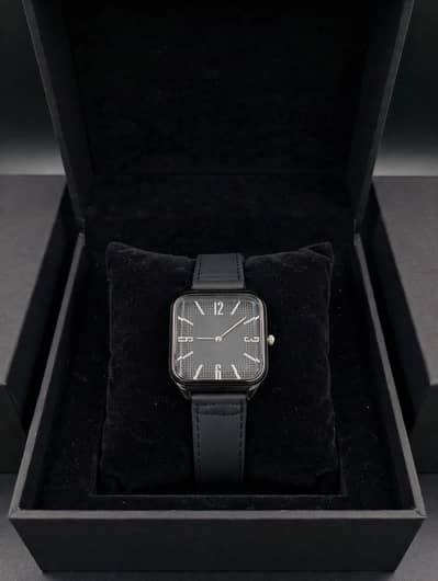 Stylish All-Black Square Dial Analog Watch with Box