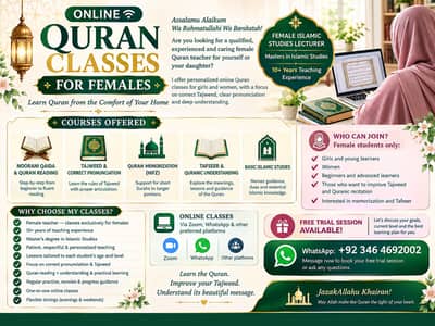 EXPERIENCED FEMALE QURAN TEACHER Online Holy Quran Clases 4 Women