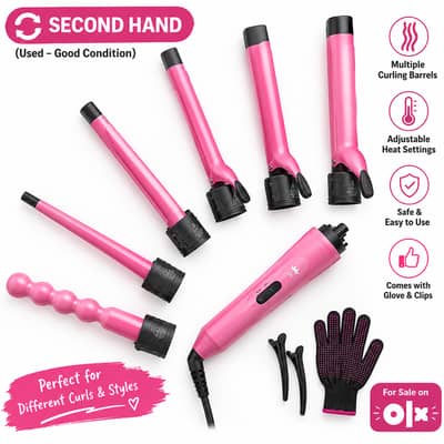 Pink 6-in-1 Hair Curler Curling Wand Set – Used Good Condition