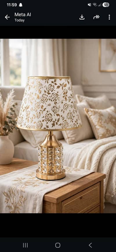> *Royal Crystal Table Lamp Golden Floral Shade - Like New*