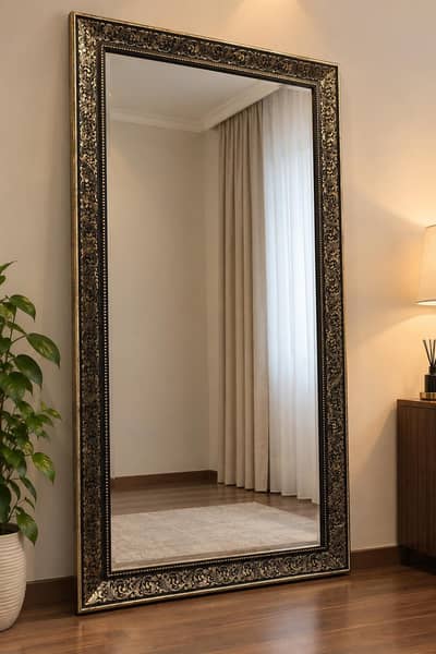 Vintage long mirror with golden detailing