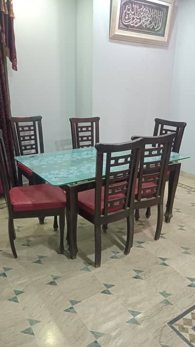 6 Person Brown Glass Dining Table