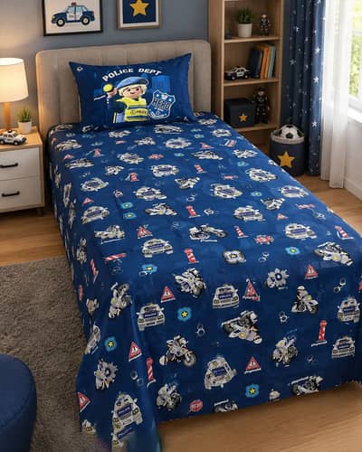 Kids Police Single Bedsheet Set - New - 1600 Rs
