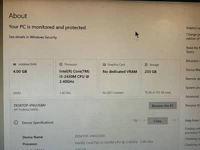 HP probook 6460b Room 320 SSD  Ram 4 GB