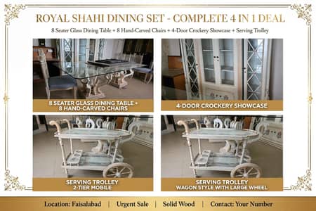 dinning table with tea trolly and cupboard