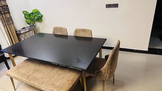 Premium Original Black Granite Dining Table with 6-Seater Chairs