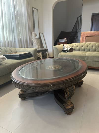Elegant Oval Coffee Table Set with 2 Side Tables