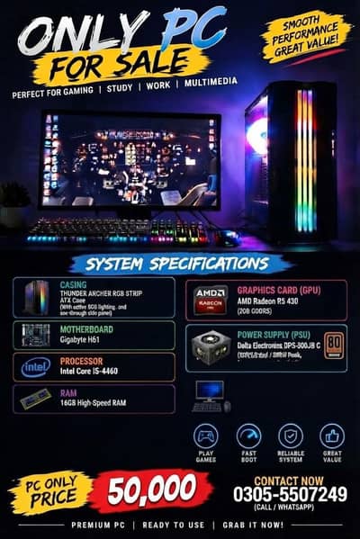Core i5 4th Gen Gaming & Office PC | 16GB RAM | SSD + HDD | RGB Casing